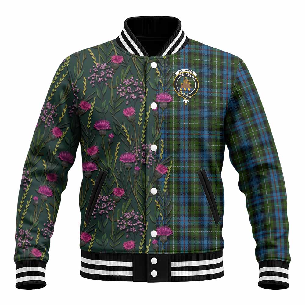 Mackenzie (Mckenzie) Family Crest Tartan Baseball Jacket Scottish Thistle Flower Pattern Half Style - Tartan Vibes Clothing