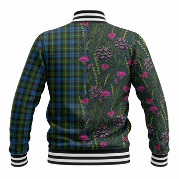 Mackenzie (Mckenzie) Family Crest Tartan Baseball Jacket Scottish Thistle Flower Pattern Half Style