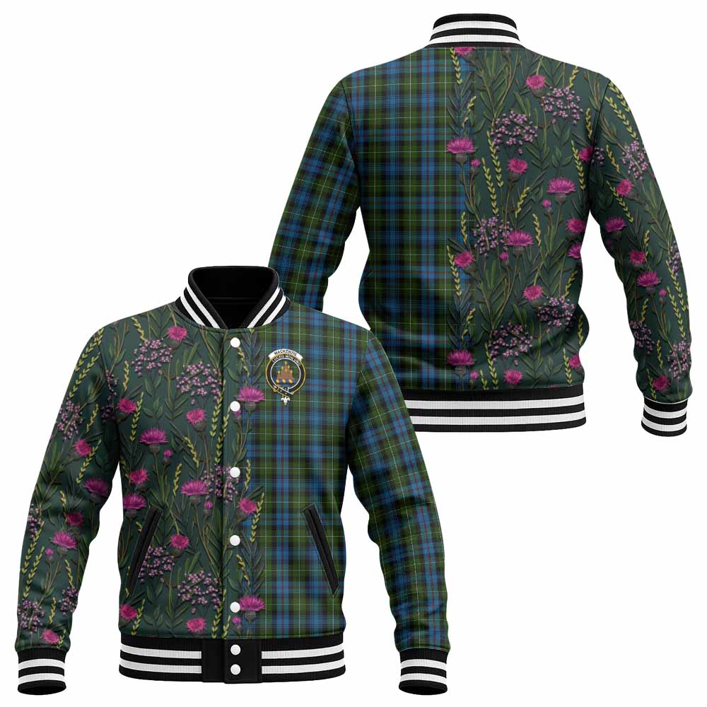 Mackenzie (Mckenzie) Family Crest Tartan Baseball Jacket Scottish Thistle Flower Pattern Half Style - Tartan Vibes Clothing