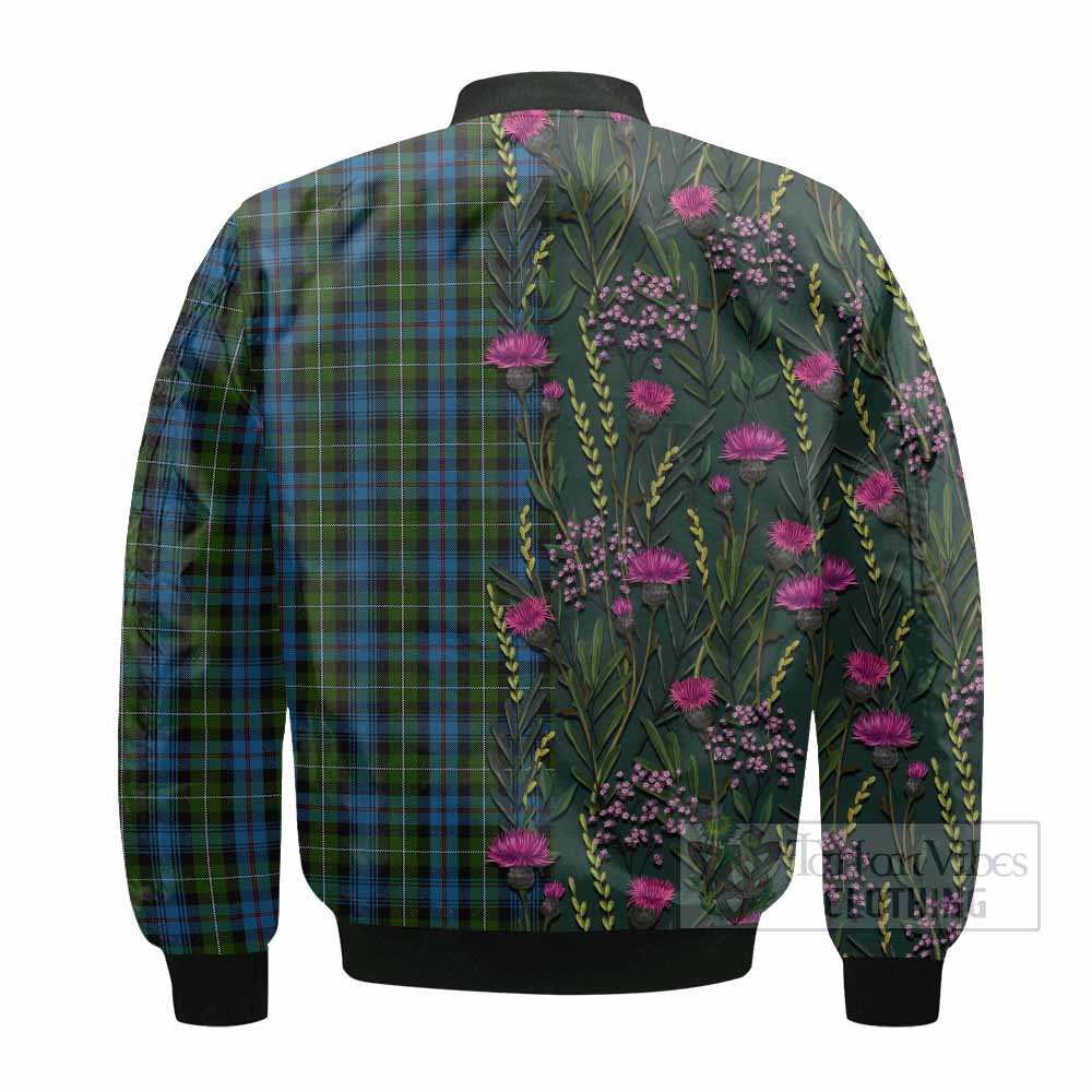 Mackenzie (Mckenzie) Family Crest Tartan Bomber Jacket Scottish Thistle Flower Pattern Half Style - Tartan Vibes Clothing