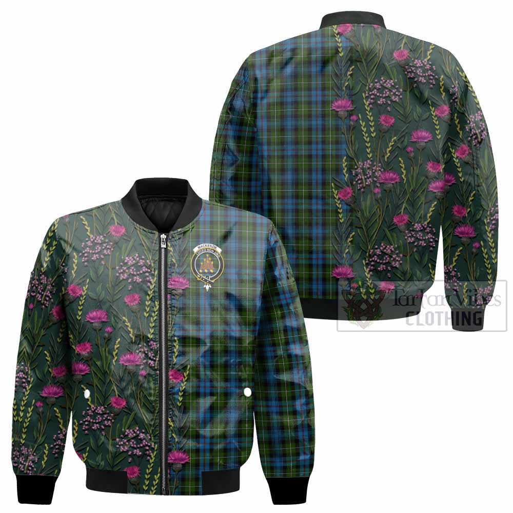 Mackenzie (Mckenzie) Family Crest Tartan Bomber Jacket Scottish Thistle Flower Pattern Half Style - Tartan Vibes Clothing