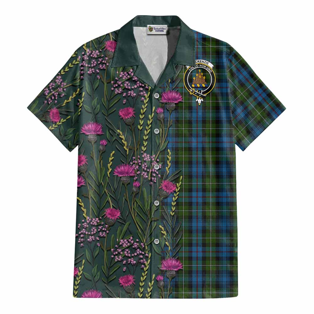 Mackenzie (Mckenzie) Family Crest Tartan Cotton Hawaiian Shirt Scottish Thistle Flower Pattern Half Style - Tartan Vibes Clothing