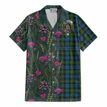 Mackenzie (Mckenzie) Family Crest Tartan Cotton Hawaiian Shirt Scottish Thistle Flower Pattern Half Style - Tartan Vibes Clothing