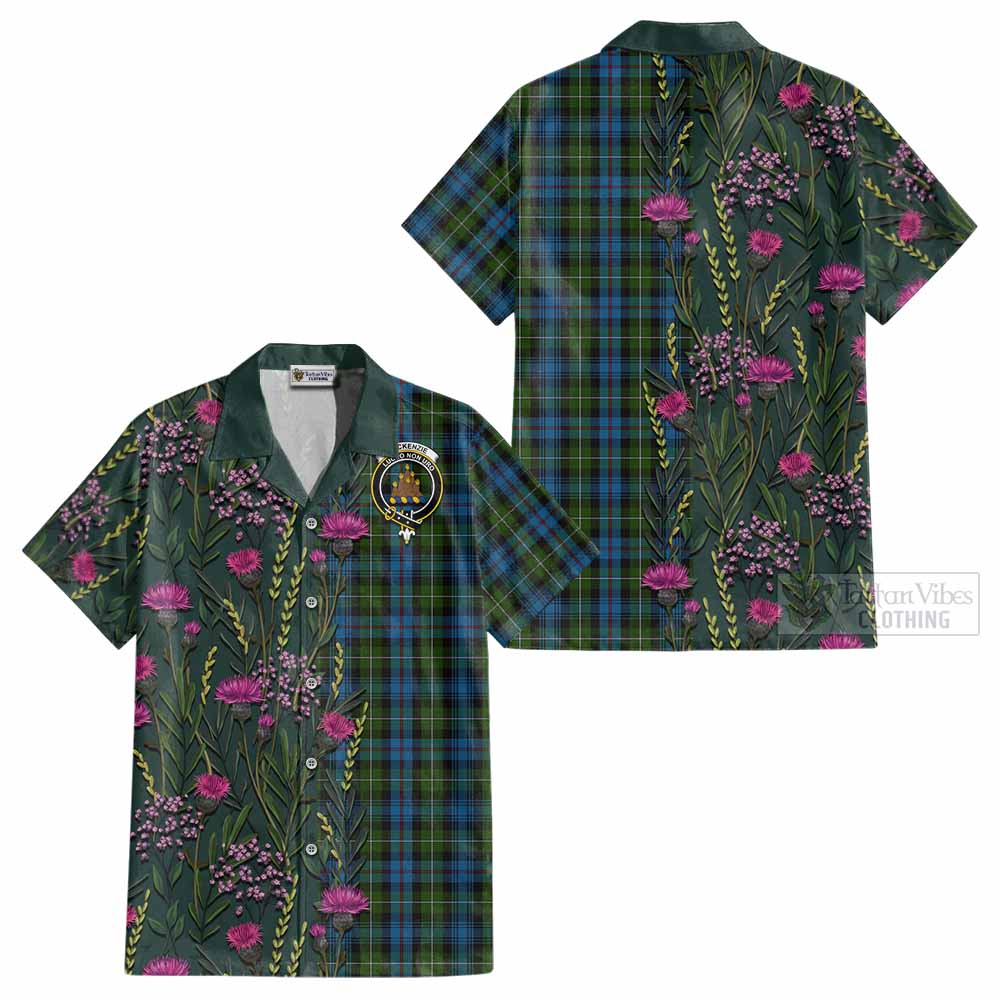 Mackenzie (Mckenzie) Family Crest Tartan Cotton Hawaiian Shirt Scottish Thistle Flower Pattern Half Style - Tartan Vibes Clothing