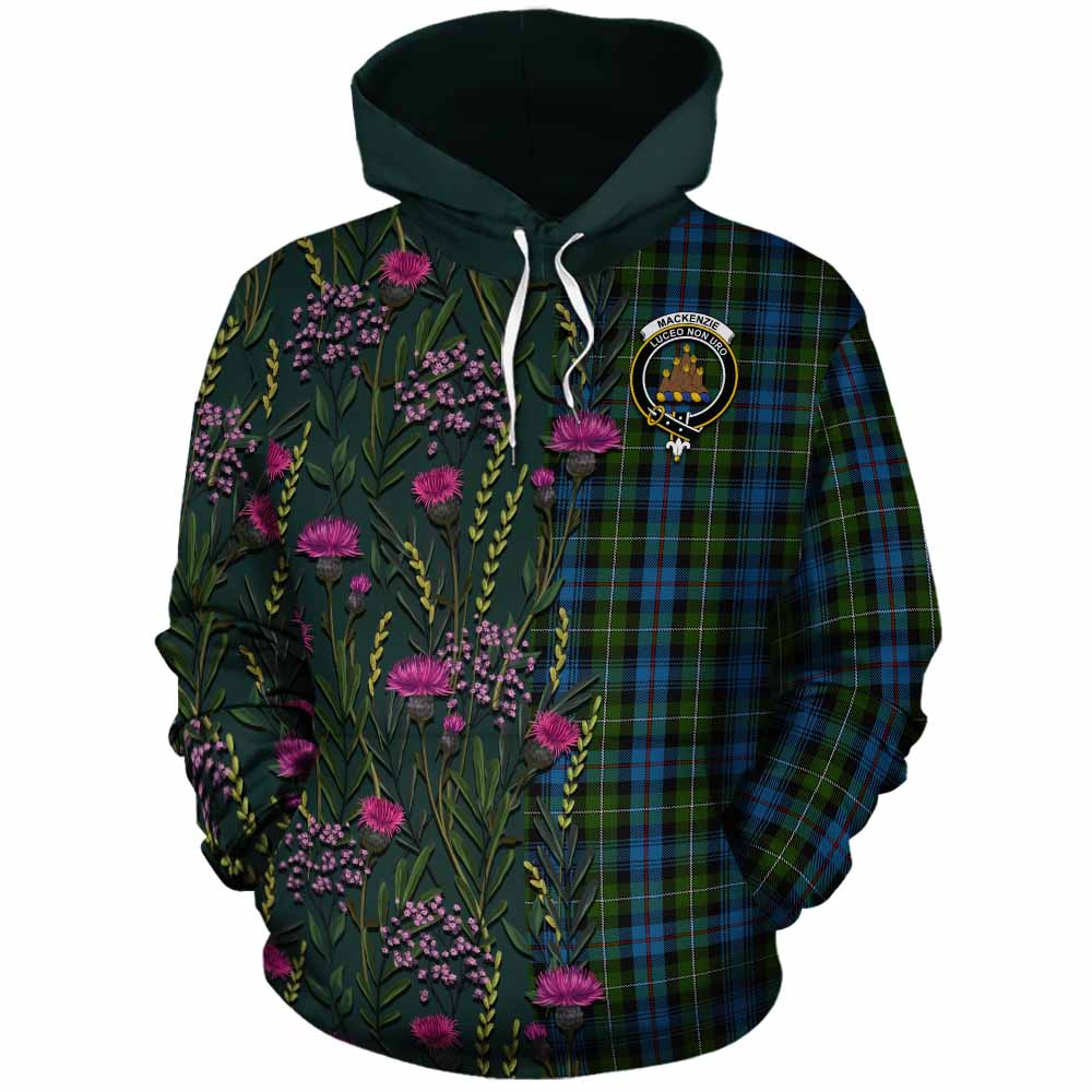 Mackenzie (Mckenzie) Family Crest Tartan Cotton Hoodie Scottish Thistle Flower Pattern Half Style - Tartan Vibes Clothing