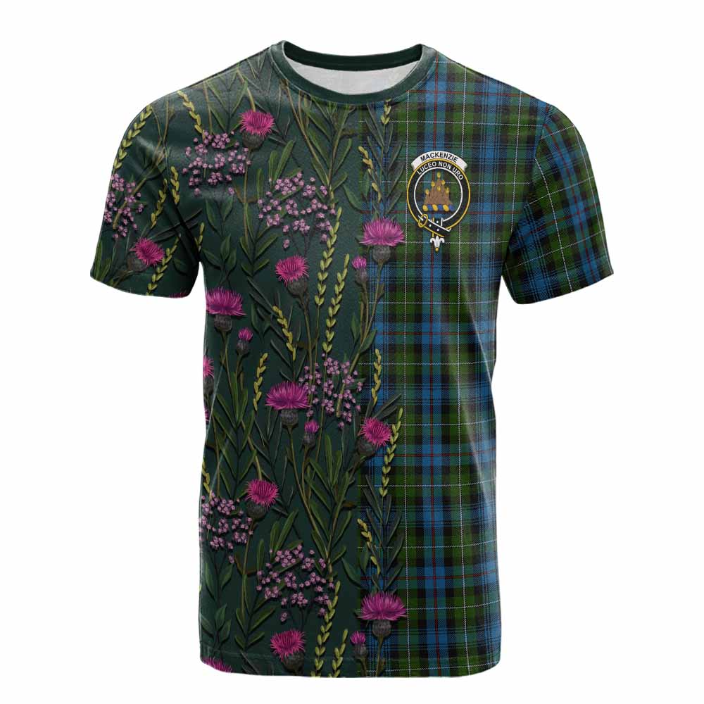 Mackenzie (Mckenzie) Family Crest Tartan Cotton T-shirt Scottish Thistle Flower Pattern Half Style - Tartan Vibes Clothing