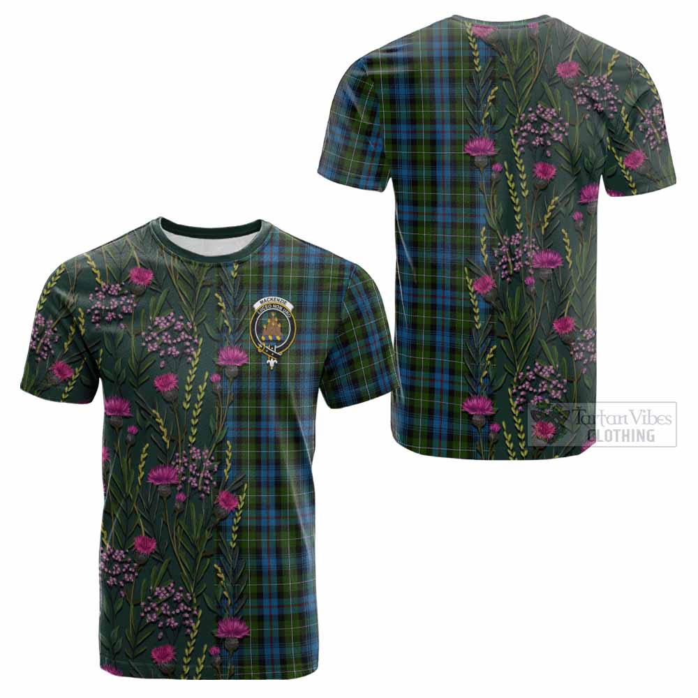 Mackenzie (Mckenzie) Family Crest Tartan Cotton T-shirt Scottish Thistle Flower Pattern Half Style - Tartan Vibes Clothing