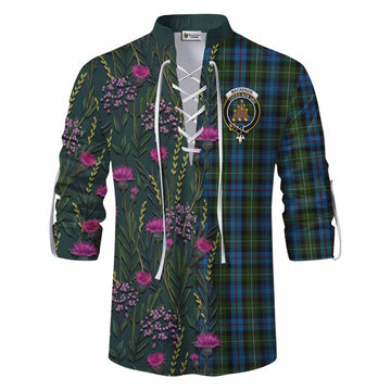 Mackenzie (Mckenzie) Family Crest Tartan Ghillie Shirt Scottish Thistle Flower Pattern Half Style