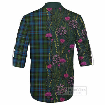 Mackenzie (Mckenzie) Family Crest Tartan Ghillie Shirt Scottish Thistle Flower Pattern Half Style