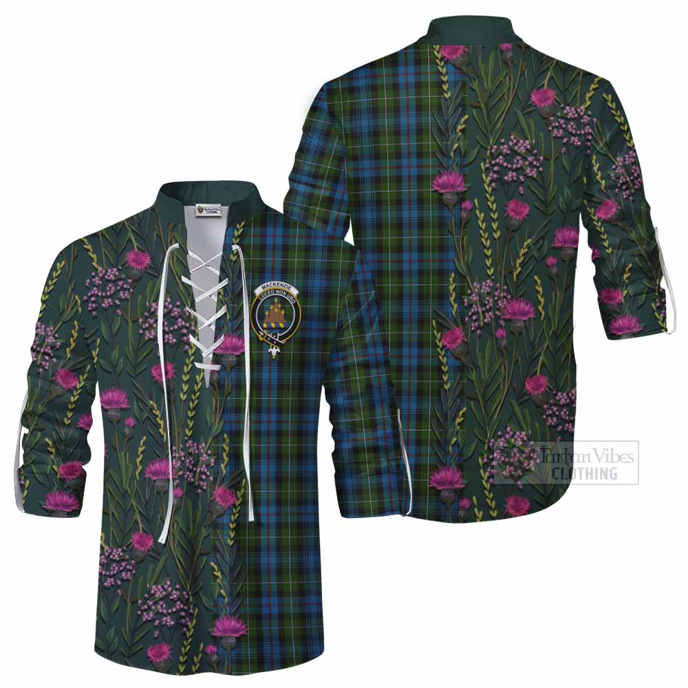 Mackenzie (Mckenzie) Family Crest Tartan Ghillie Shirt Scottish Thistle Flower Pattern Half Style - Tartan Vibes Clothing