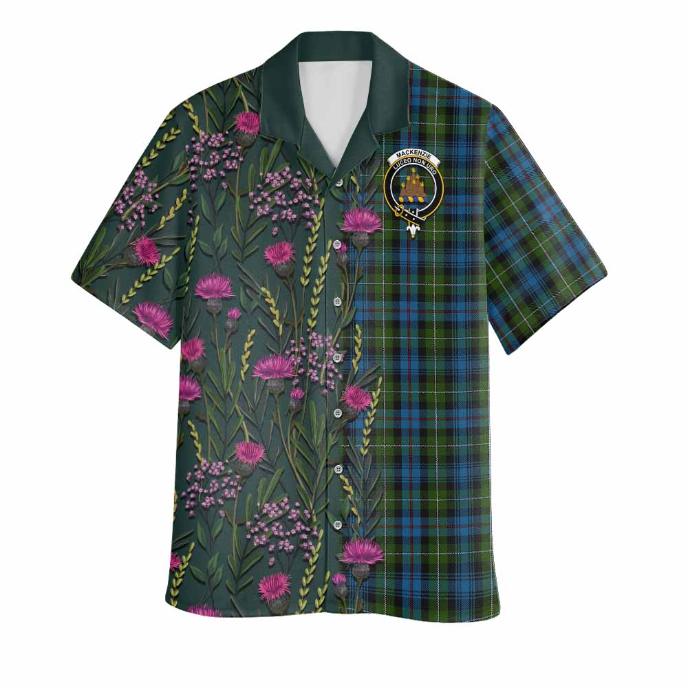 Mackenzie (Mckenzie) Family Crest Tartan Hawaiian Shirt Scottish Thistle Flower Pattern Half Style - Tartan Vibes Clothing