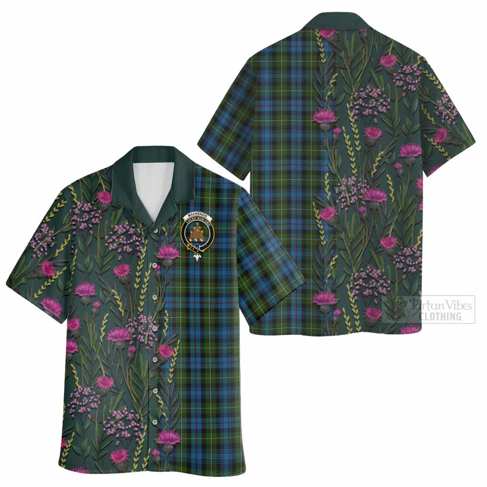 Mackenzie (Mckenzie) Family Crest Tartan Hawaiian Shirt Scottish Thistle Flower Pattern Half Style - Tartan Vibes Clothing