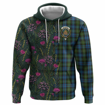 Mackenzie (Mckenzie) Family Crest Tartan Hoodie Scottish Thistle Flower Pattern Half Style