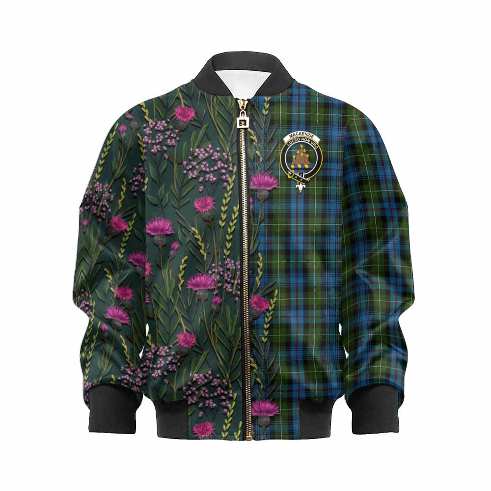 Mackenzie (Mckenzie) Family Crest Tartan Kid Bomber Jacket Scottish Thistle Flower Pattern Half Style - Tartan Vibes Clothing