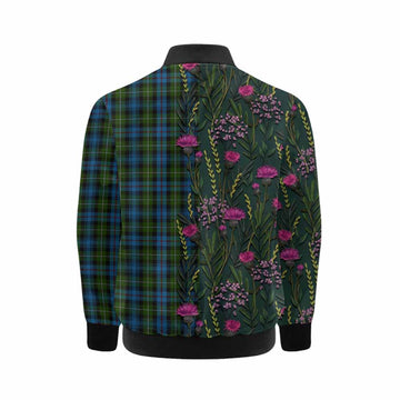 Mackenzie (Mckenzie) Family Crest Tartan Kid Bomber Jacket Scottish Thistle Flower Pattern Half Style - Tartan Vibes Clothing