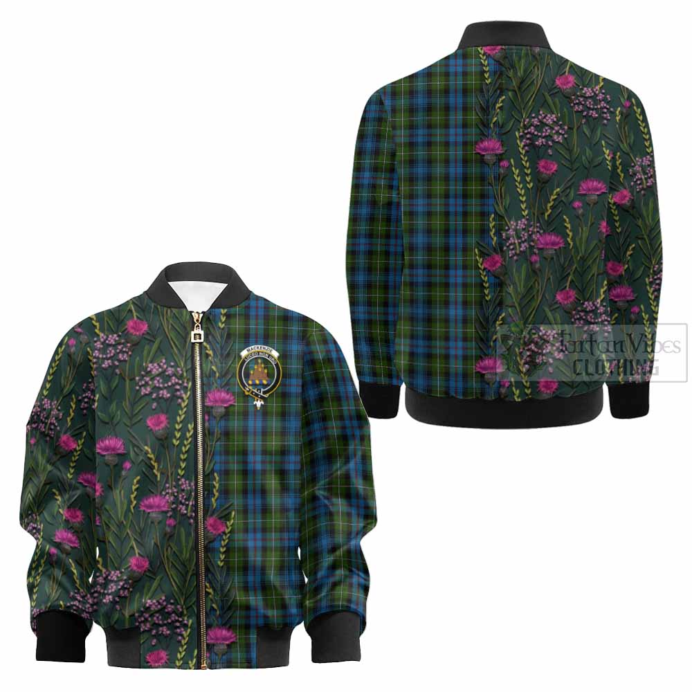 Mackenzie (Mckenzie) Family Crest Tartan Kid Bomber Jacket Scottish Thistle Flower Pattern Half Style - Tartan Vibes Clothing