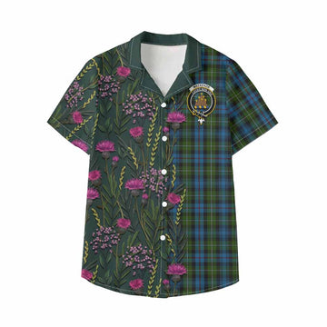 Mackenzie (Mckenzie) Family Crest Tartan Kid Hawaiian Shirt Scottish Thistle Flower Pattern Half Style - Tartan Vibes Clothing