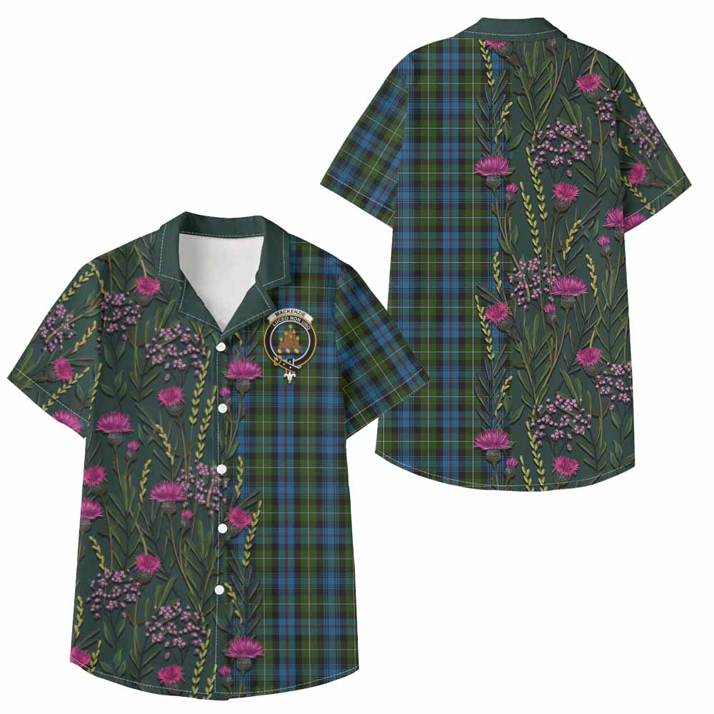 Mackenzie (Mckenzie) Family Crest Tartan Kid Hawaiian Shirt Scottish Thistle Flower Pattern Half Style - Tartan Vibes Clothing