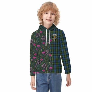Mackenzie (Mckenzie) Family Crest Tartan Kid Hoodie Scottish Thistle Flower Pattern Half Style - Tartan Vibes Clothing