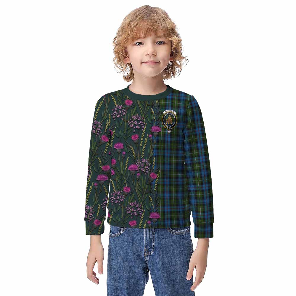 Mackenzie (Mckenzie) Family Crest Tartan Kid Knitted Sweatshirt Scottish Thistle Flower Pattern Half Style - Tartan Vibes Clothing