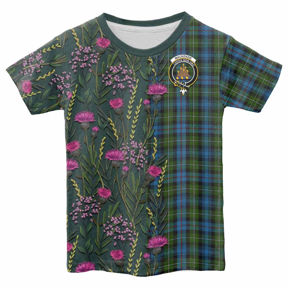Mackenzie (Mckenzie) Family Crest Tartan Kid T-shirt Scottish Thistle Flower Pattern Half Style - Tartan Vibes Clothing