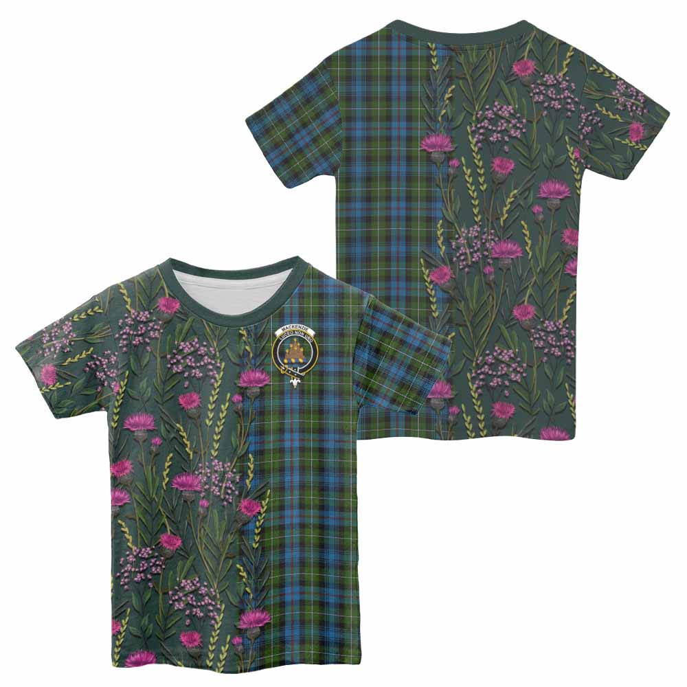 Mackenzie (Mckenzie) Family Crest Tartan Kid T-shirt Scottish Thistle Flower Pattern Half Style - Tartan Vibes Clothing