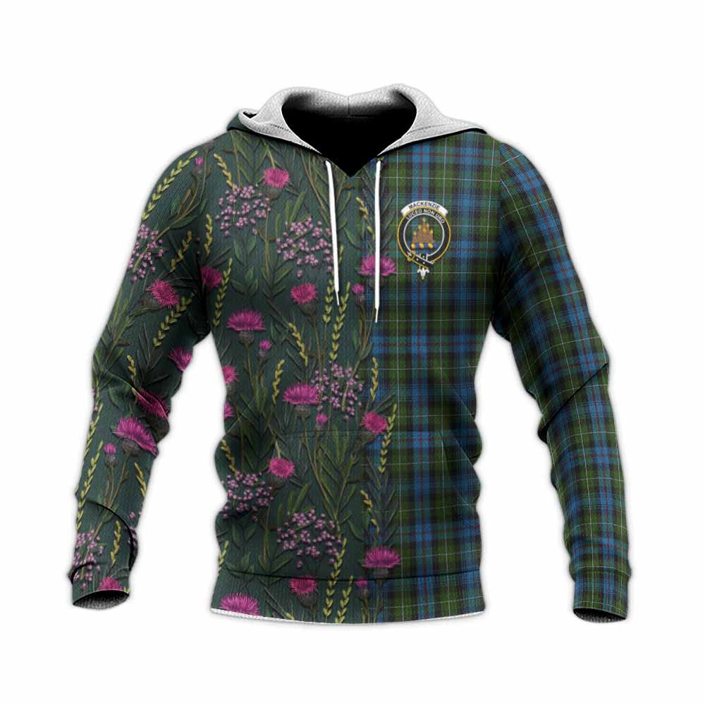Mackenzie (Mckenzie) Family Crest Tartan Knitted Hoodie Scottish Thistle Flower Pattern Half Style - Tartan Vibes Clothing
