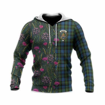 Mackenzie (Mckenzie) Family Crest Tartan Knitted Hoodie Scottish Thistle Flower Pattern Half Style