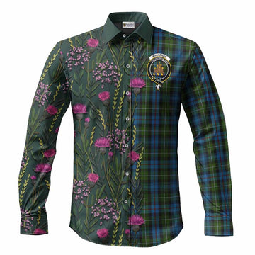 Mackenzie (Mckenzie) Family Crest Tartan Long Sleeve Button Shirts Scottish Thistle Flower Pattern Half Style