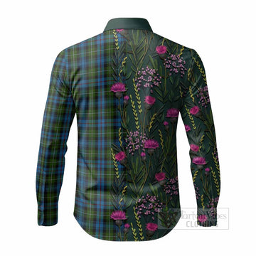 Mackenzie (Mckenzie) Family Crest Tartan Long Sleeve Button Shirts Scottish Thistle Flower Pattern Half Style