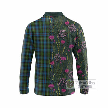 Mackenzie (Mckenzie) Family Crest Tartan Long Sleeve Polo Shirt Scottish Thistle Flower Pattern Half Style