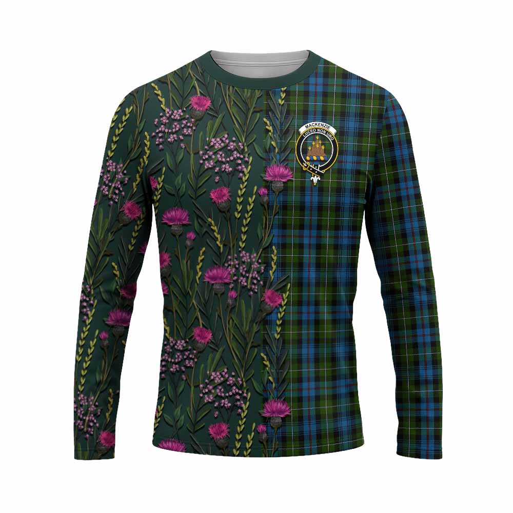 Mackenzie (Mckenzie) Family Crest Tartan Long Sleeve T-Shirt Scottish Thistle Flower Pattern Half Style - Tartan Vibes Clothing