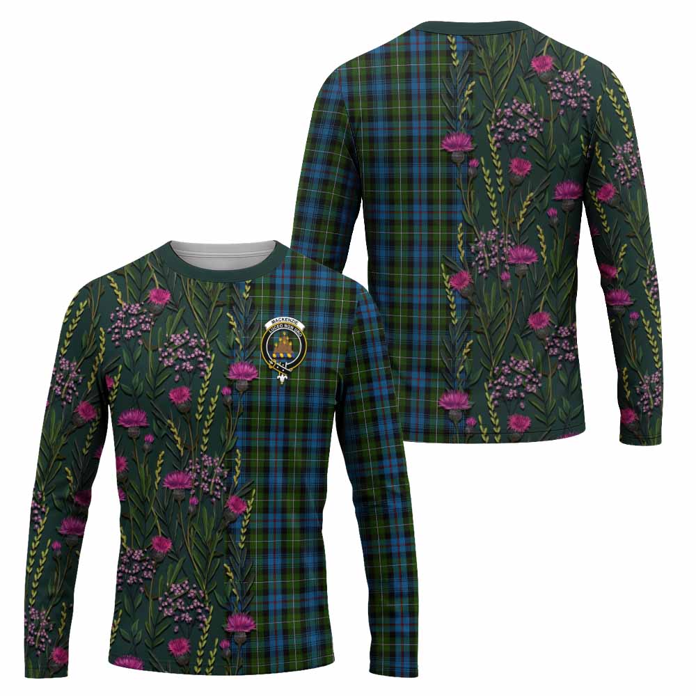 Mackenzie (Mckenzie) Family Crest Tartan Long Sleeve T-Shirt Scottish Thistle Flower Pattern Half Style - Tartan Vibes Clothing