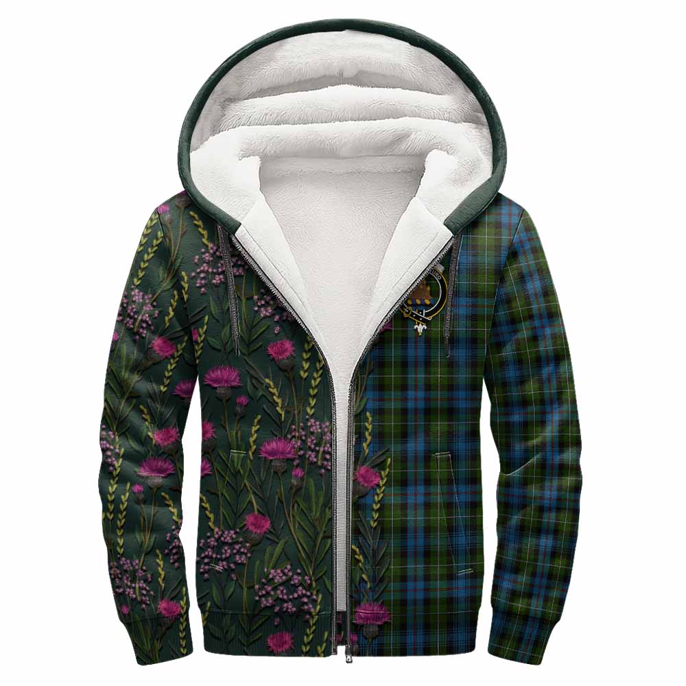 Mackenzie (Mckenzie) Family Crest Tartan Sherpa Hoodie Scottish Thistle Flower Pattern Half Style - Tartan Vibes Clothing