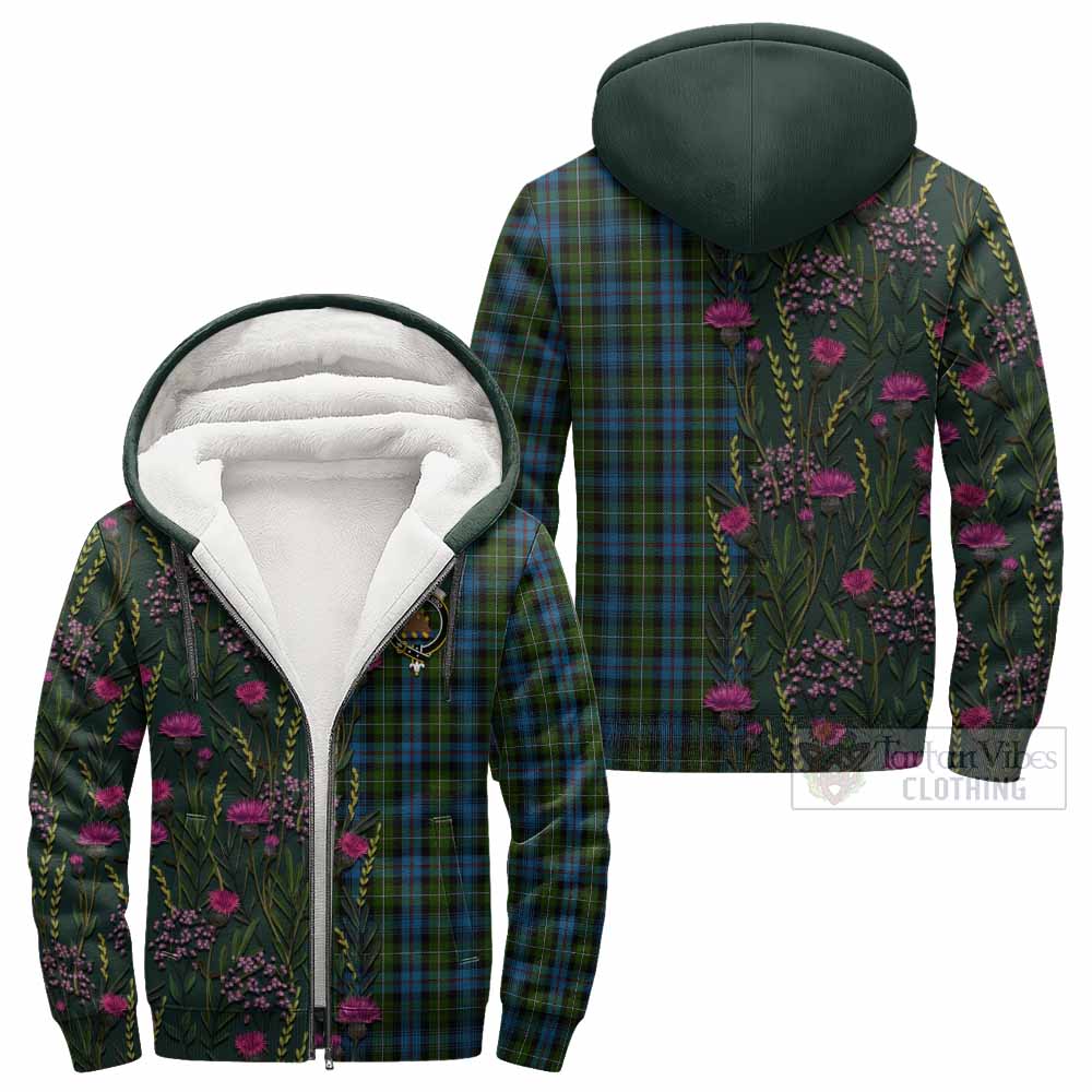 Mackenzie (Mckenzie) Family Crest Tartan Sherpa Hoodie Scottish Thistle Flower Pattern Half Style - Tartan Vibes Clothing