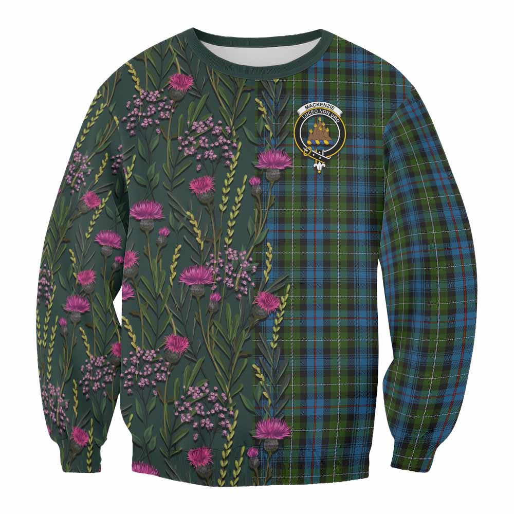 Mackenzie (Mckenzie) Family Crest Tartan Sweatshirt Scottish Thistle Flower Pattern Half Style - Tartan Vibes Clothing