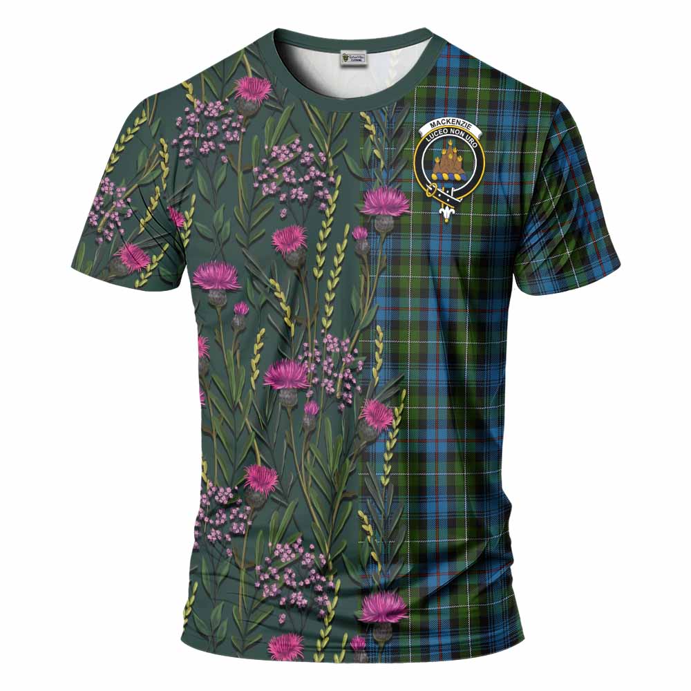 Mackenzie (Mckenzie) Family Crest Tartan T-Shirt Scottish Thistle Flower Pattern Half Style - Tartan Vibes Clothing