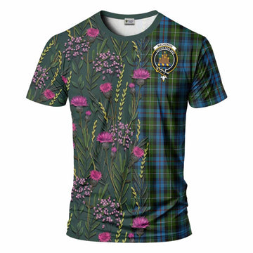 Mackenzie (Mckenzie) Family Crest Tartan T-Shirt Scottish Thistle Flower Pattern Half Style - Tartan Vibes Clothing