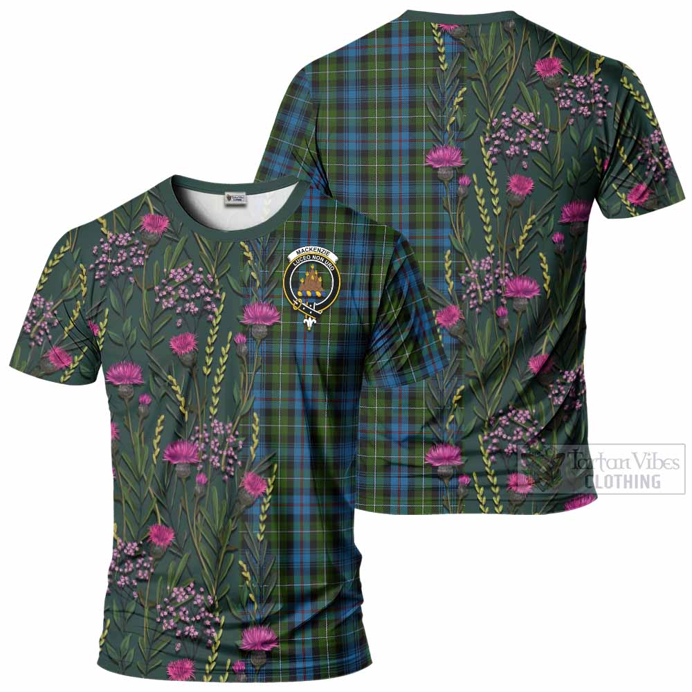 Mackenzie (Mckenzie) Family Crest Tartan T-Shirt Scottish Thistle Flower Pattern Half Style - Tartan Vibes Clothing