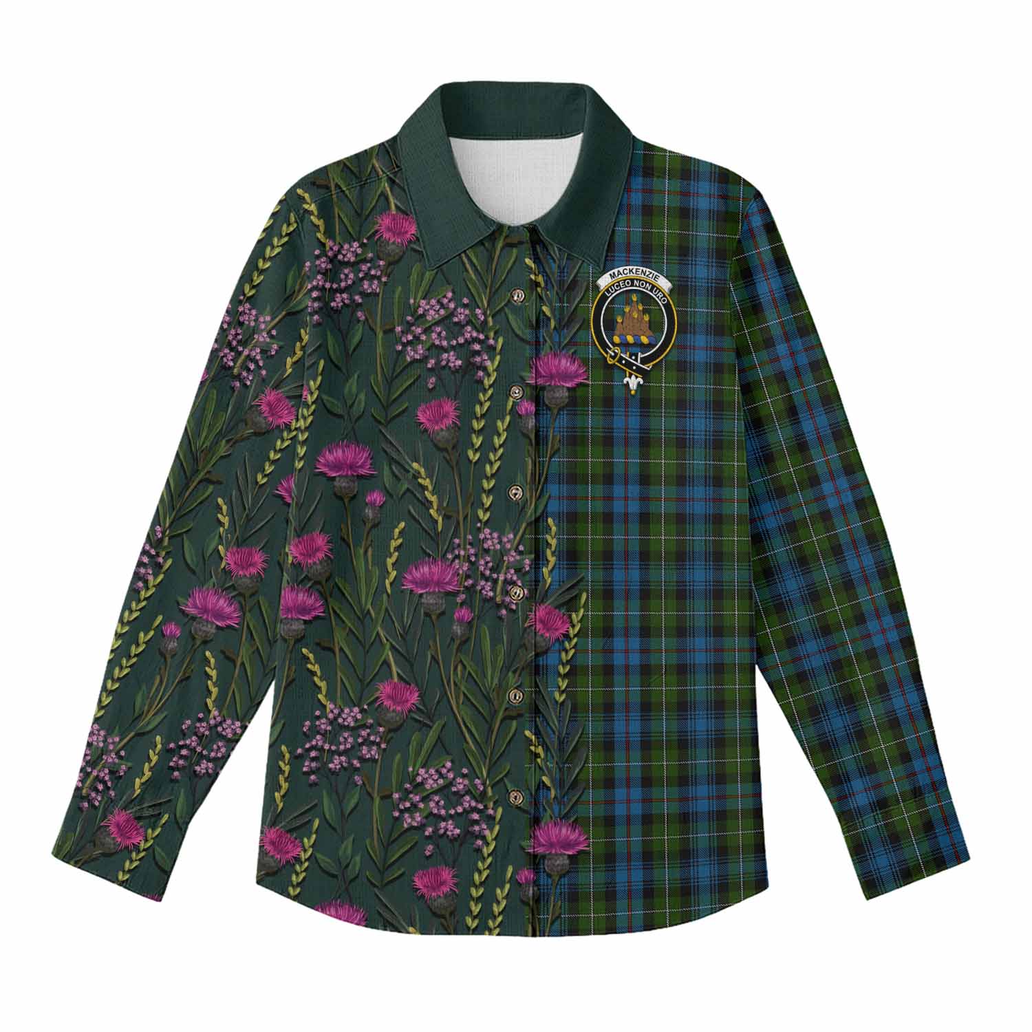 Mackenzie (Mckenzie) Family Crest Tartan Women Casual Shirt Scottish Thistle Flower Pattern Half Style - Tartan Vibes Clothing
