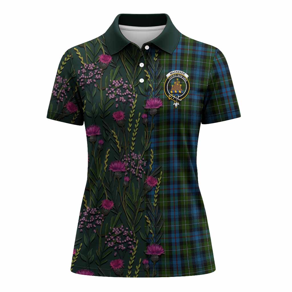 Mackenzie (Mckenzie) Family Crest Tartan Women Polo Shirt Scottish Thistle Flower Pattern Half Style - Tartan Vibes Clothing