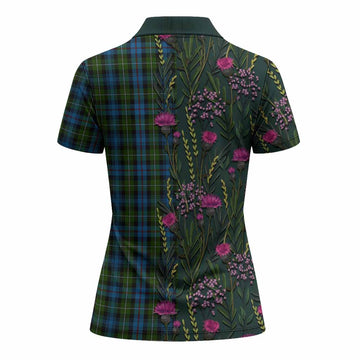 Mackenzie (Mckenzie) Family Crest Tartan Women Polo Shirt Scottish Thistle Flower Pattern Half Style
