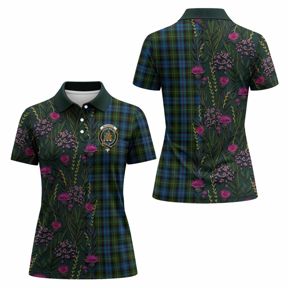 Mackenzie (Mckenzie) Family Crest Tartan Women Polo Shirt Scottish Thistle Flower Pattern Half Style - Tartan Vibes Clothing