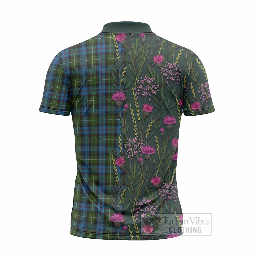 Mackenzie (Mckenzie) Family Crest Tartan Zipper Polo Shirt Scottish Thistle Flower Pattern Half Style - Tartan Vibes Clothing