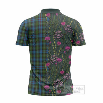 Mackenzie (Mckenzie) Family Crest Tartan Zipper Polo Shirt Scottish Thistle Flower Pattern Half Style