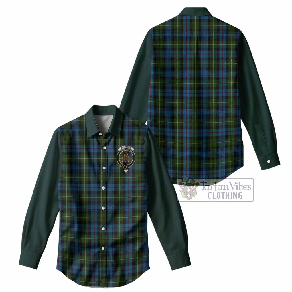 Mackenzie (Mckenzie) Tartan Accent Women Casual Shirt with Family Crest