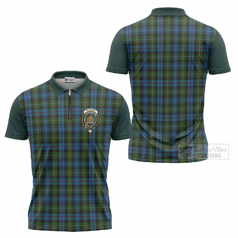 Mackenzie (Mckenzie) Tartan Accent Zipper Polo Shirt with Family Crest