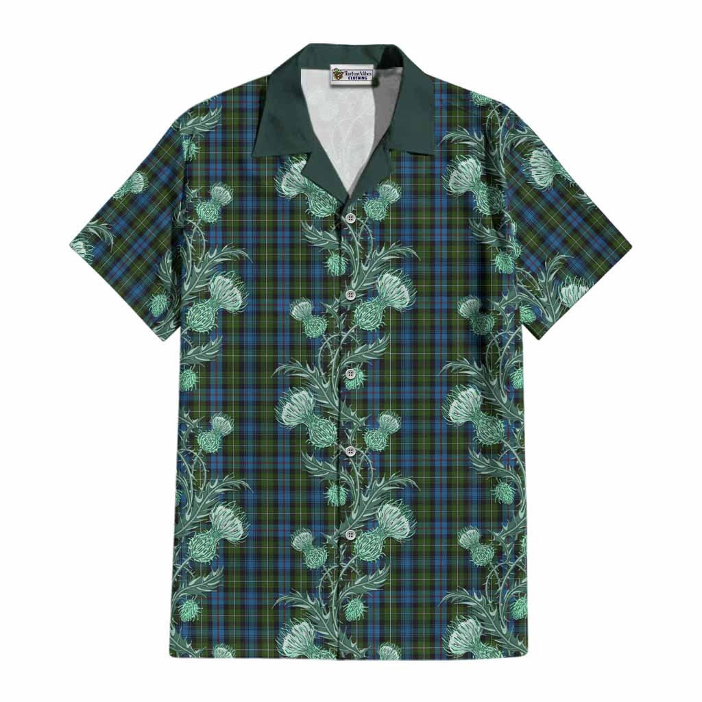 Mackenzie (Mckenzie) Tartan Cotton Hawaiian Shirt Seamless Scottish Thistle Flowers