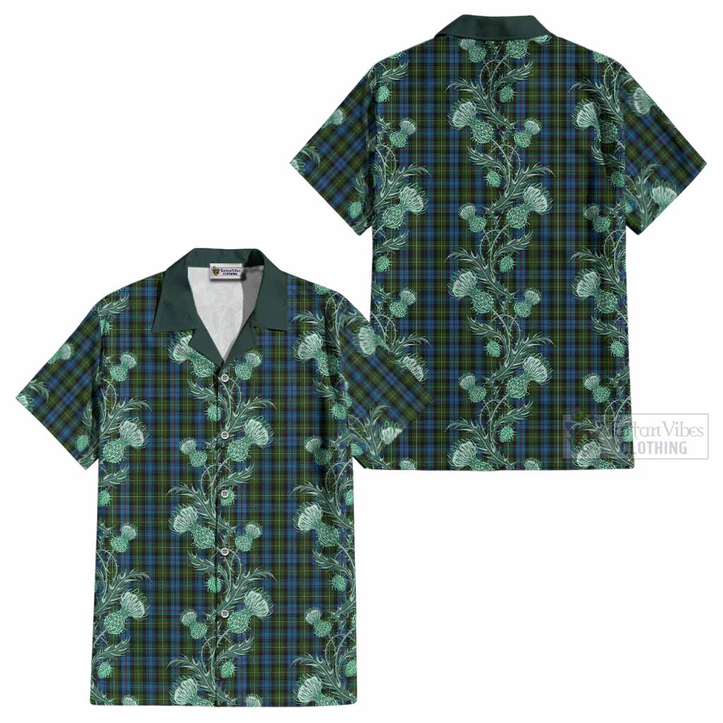 Mackenzie (Mckenzie) Tartan Cotton Hawaiian Shirt Seamless Scottish Thistle Flowers