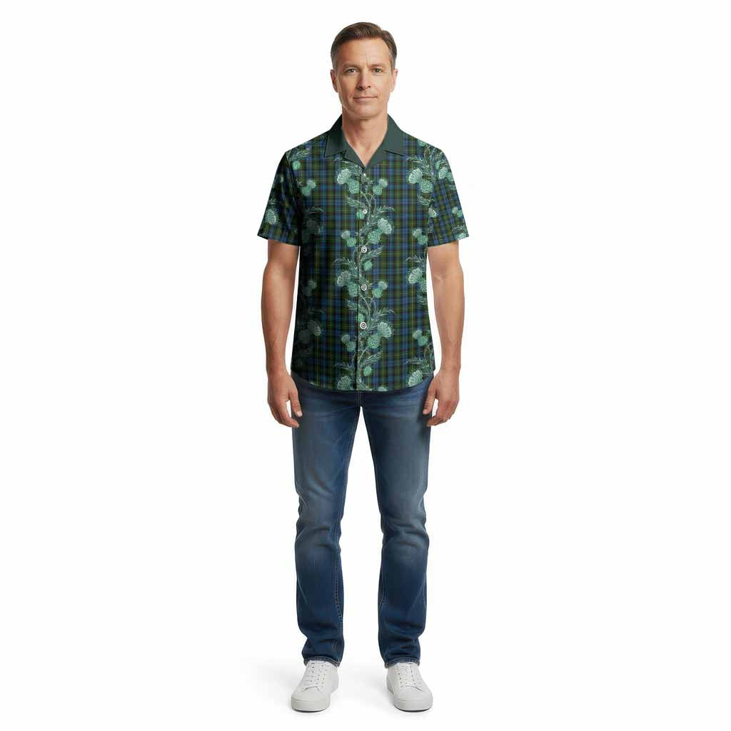 Mackenzie (Mckenzie) Tartan Cotton Hawaiian Shirt Seamless Scottish Thistle Flowers